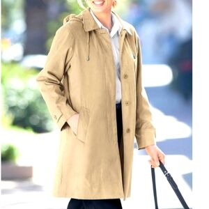 APPLESEEDS Poly Microsuede Trench Coat with Removable Hoodie Petite Medium